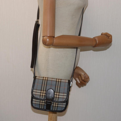 BURBERRY Nova Check Blue Label Shoulder Bag Canvas Blue Dark Brown Auth bs15674