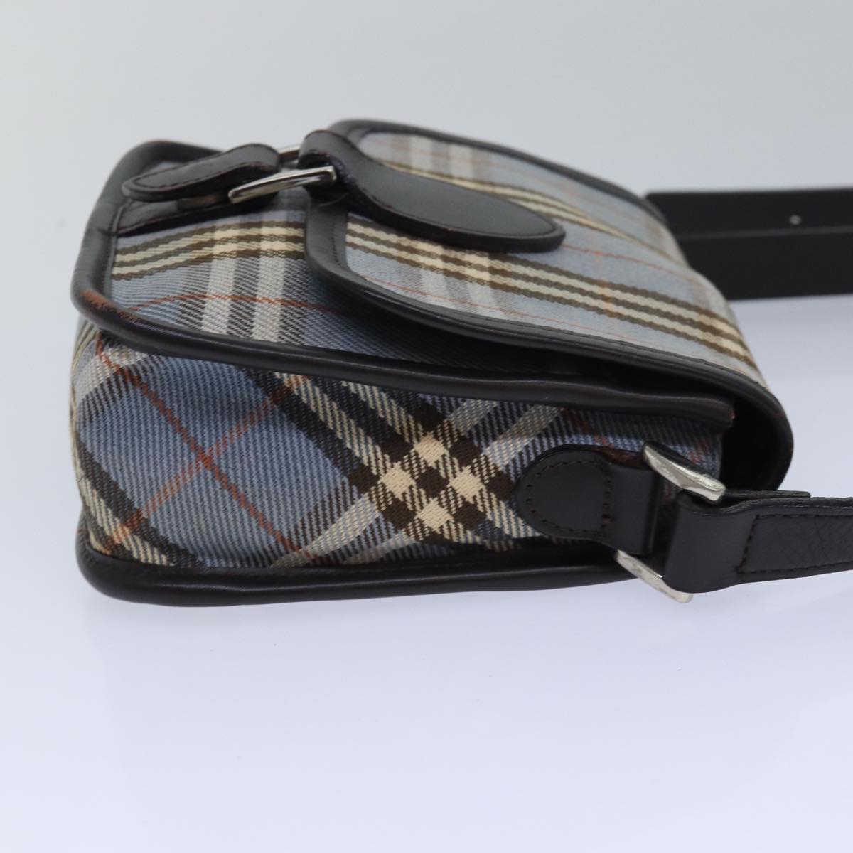 BURBERRY Nova Check Blue Label Shoulder Bag Canvas Blue Dark Brown Auth bs15674