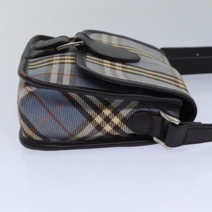 BURBERRY Nova Check Blue Label Shoulder Bag Canvas Blue Dark Brown Auth bs15674