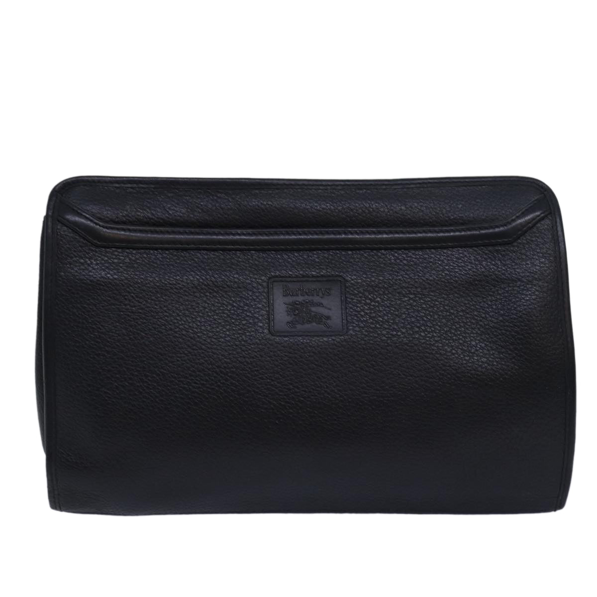 BURBERRYSs Clutch Bag Leather Black Auth bs15681
