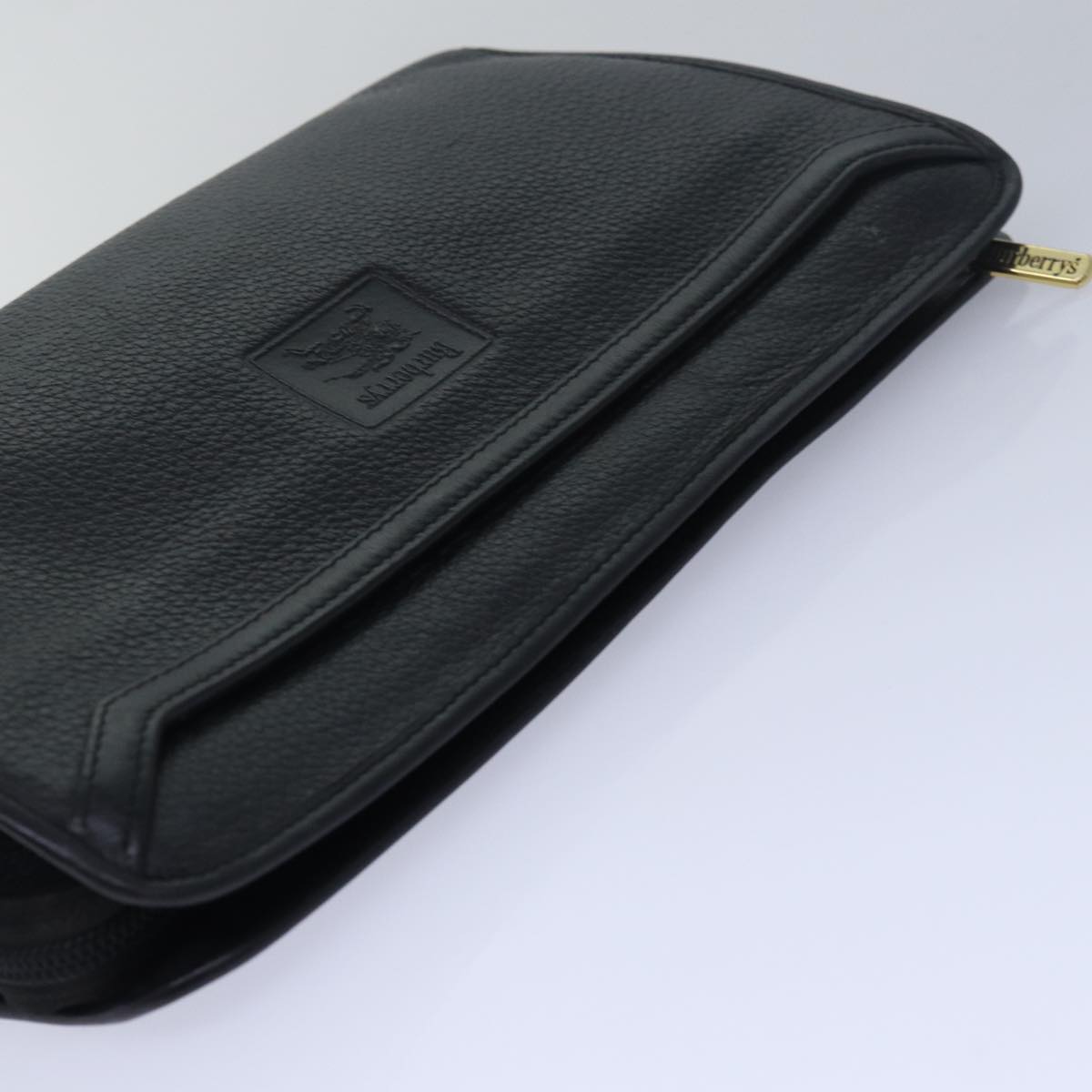 BURBERRYSs Clutch Bag Leather Black Auth bs15681