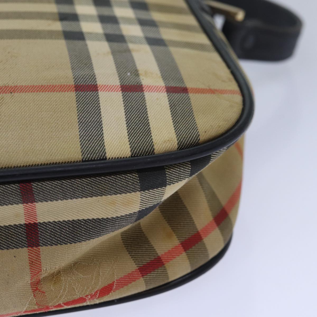 BURBERRYSs Nova Check Shoulder Bag Canvas Beige Black Auth bs15721