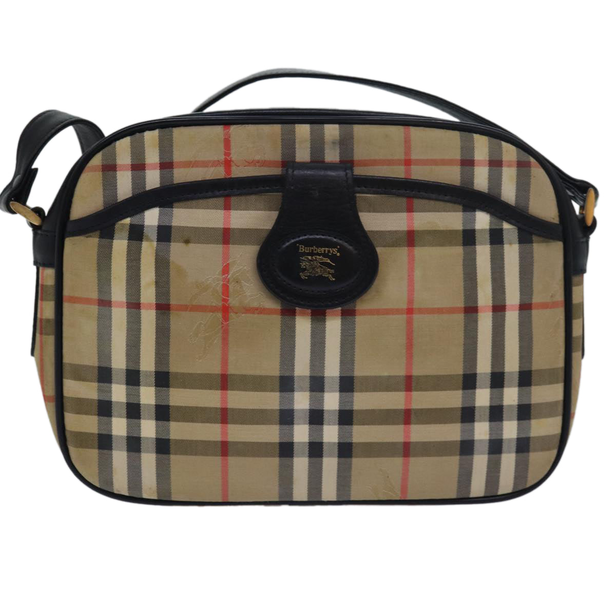 BURBERRYSs Nova Check Shoulder Bag Canvas Beige Black Auth bs15721