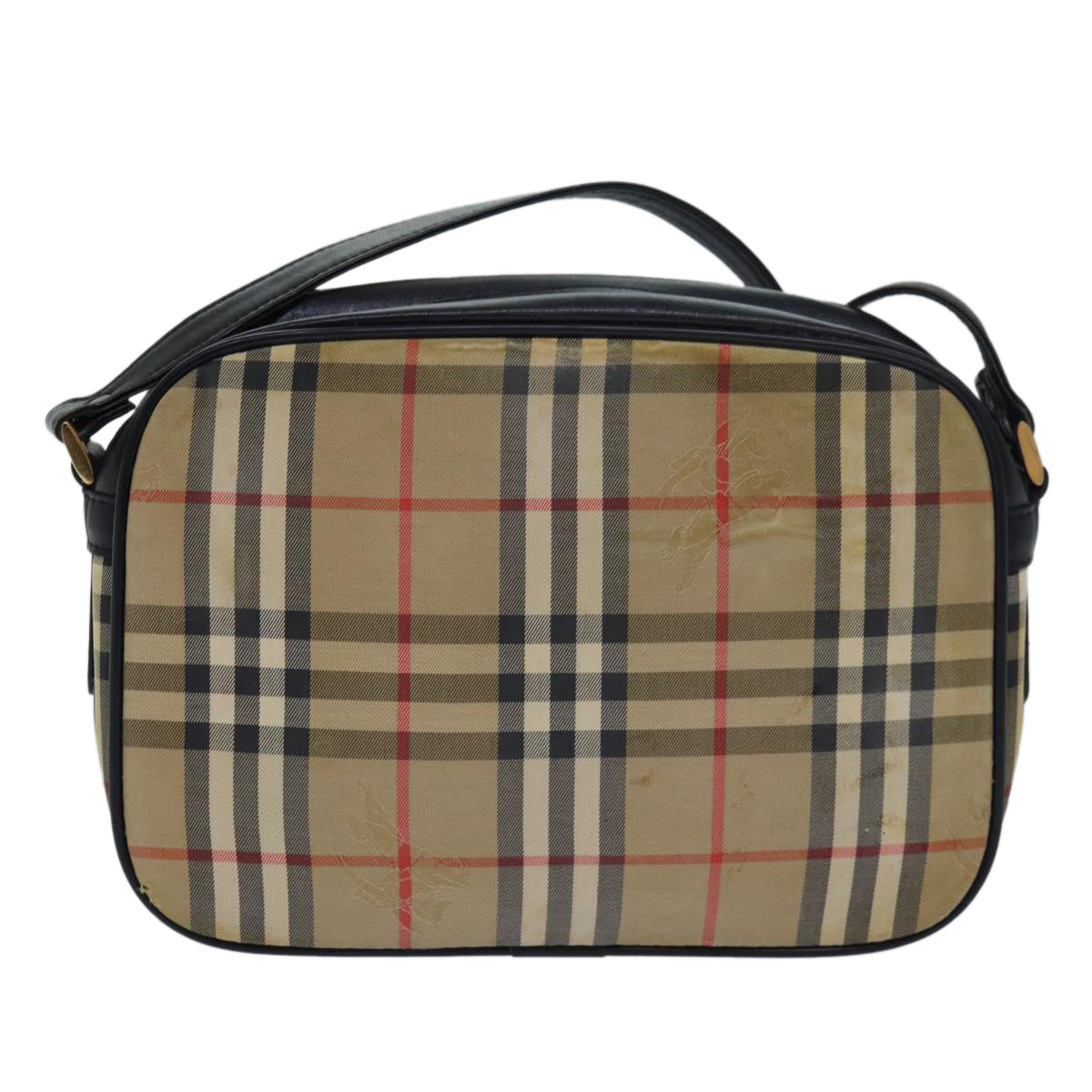 BURBERRYSs Nova Check Shoulder Bag Canvas Beige Black Auth bs15721