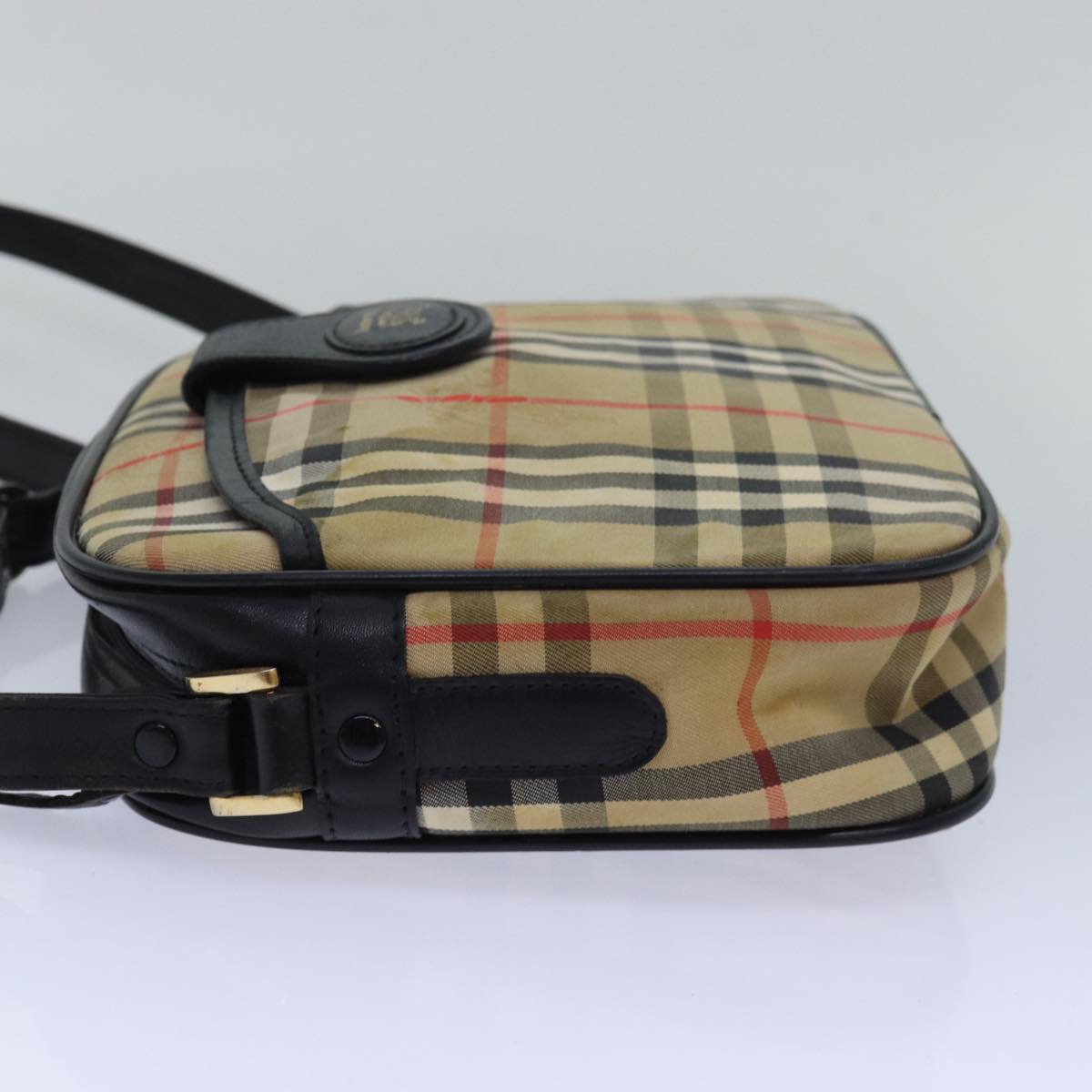 BURBERRYSs Nova Check Shoulder Bag Canvas Beige Black Auth bs15721