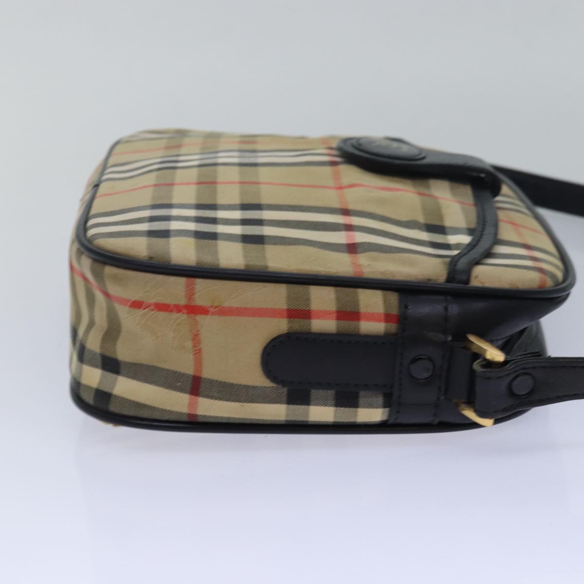 BURBERRYSs Nova Check Shoulder Bag Canvas Beige Black Auth bs15721
