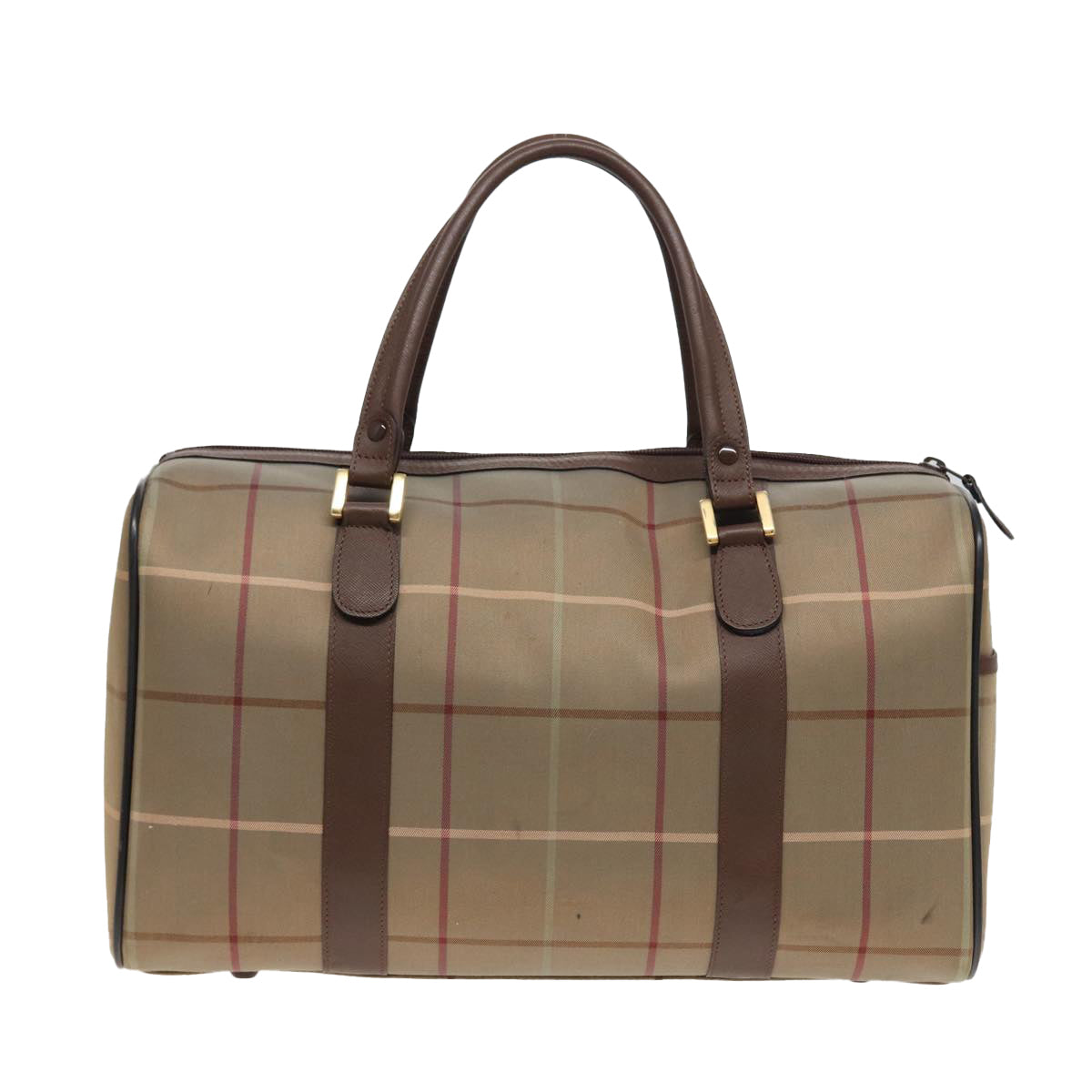BURBERRYSs Nova Check Boston Bag Canvas Beige Auth bs15740