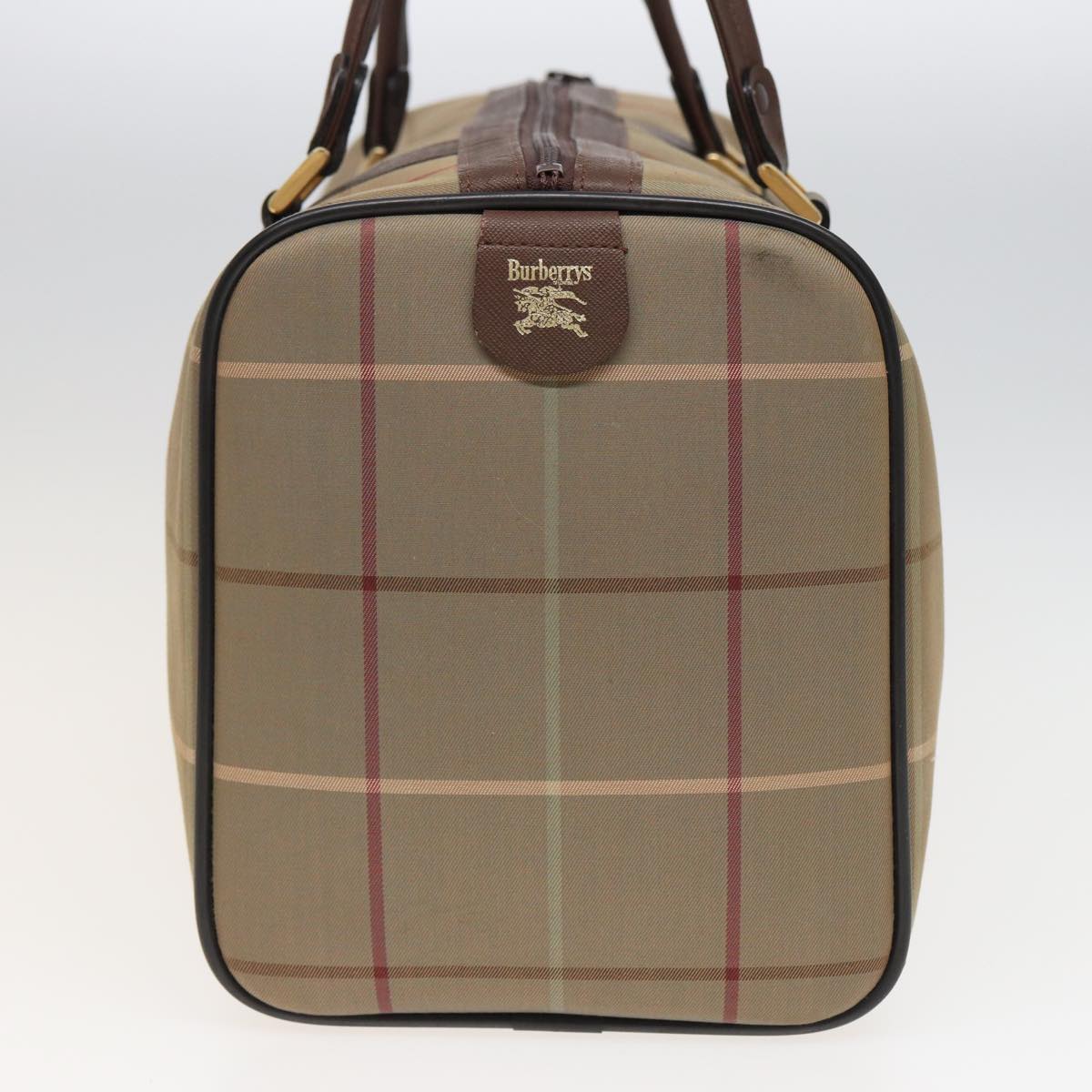 BURBERRYSs Nova Check Boston Bag Canvas Beige Auth bs15740