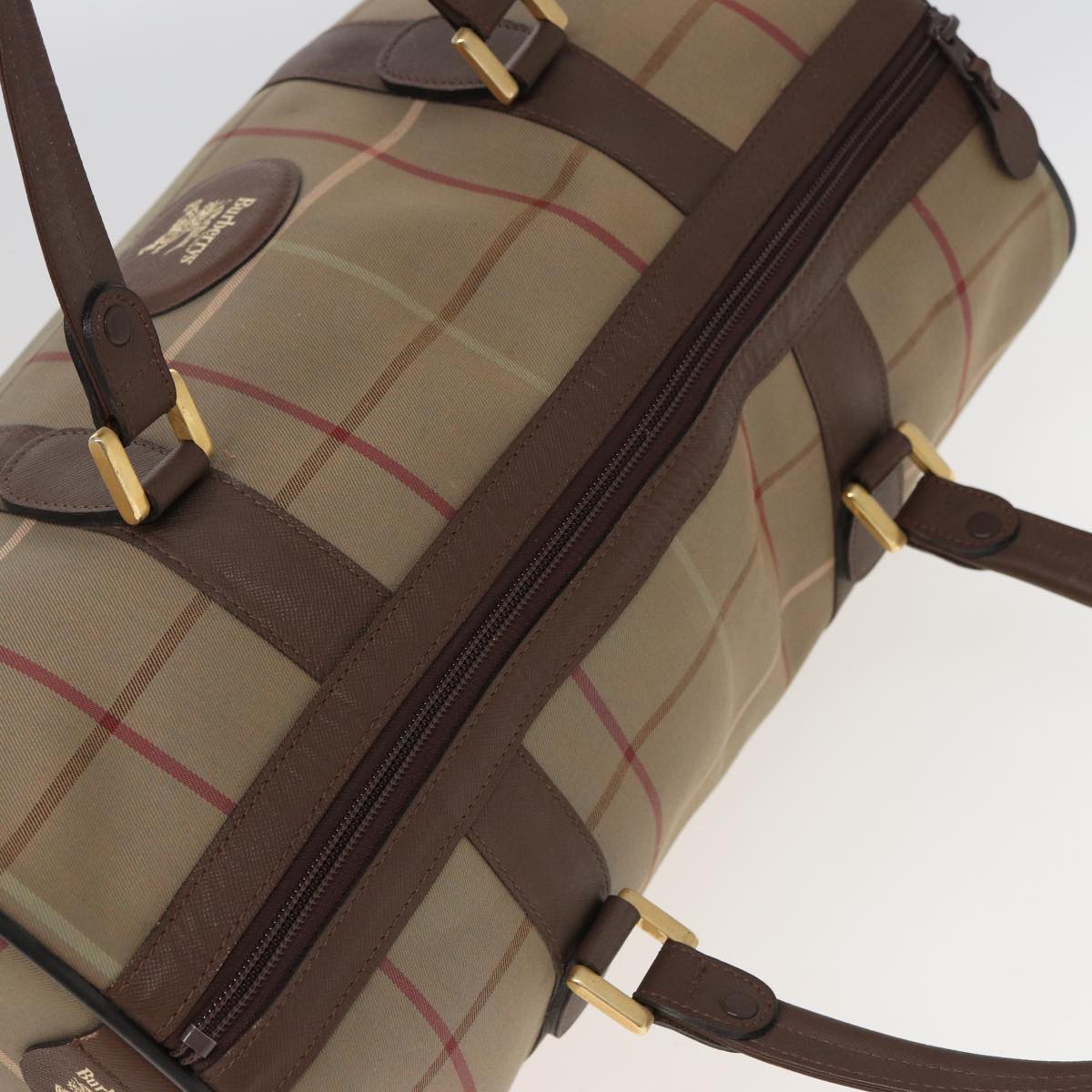 BURBERRYSs Nova Check Boston Bag Canvas Beige Auth bs15740