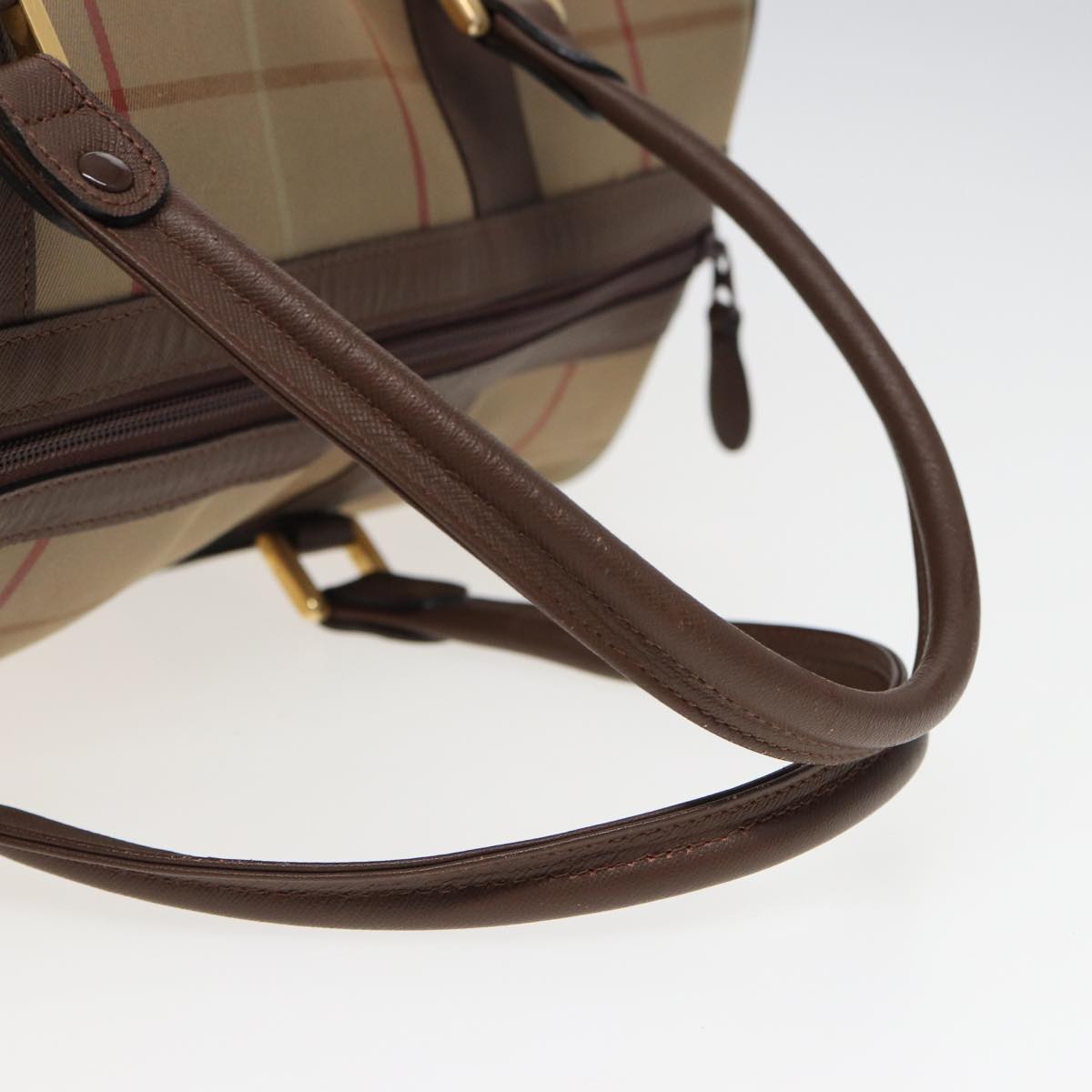 BURBERRYSs Nova Check Boston Bag Canvas Beige Auth bs15740