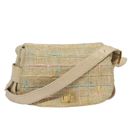 Chanel Choco Bar Turn Lock Shoulder Bag Wool Multicolor CC Auth bs
