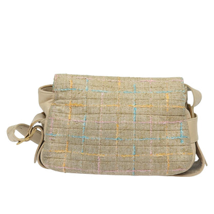 Chanel Choco Bar Turn Lock Shoulder Bag Wool Multicolor CC Auth bs