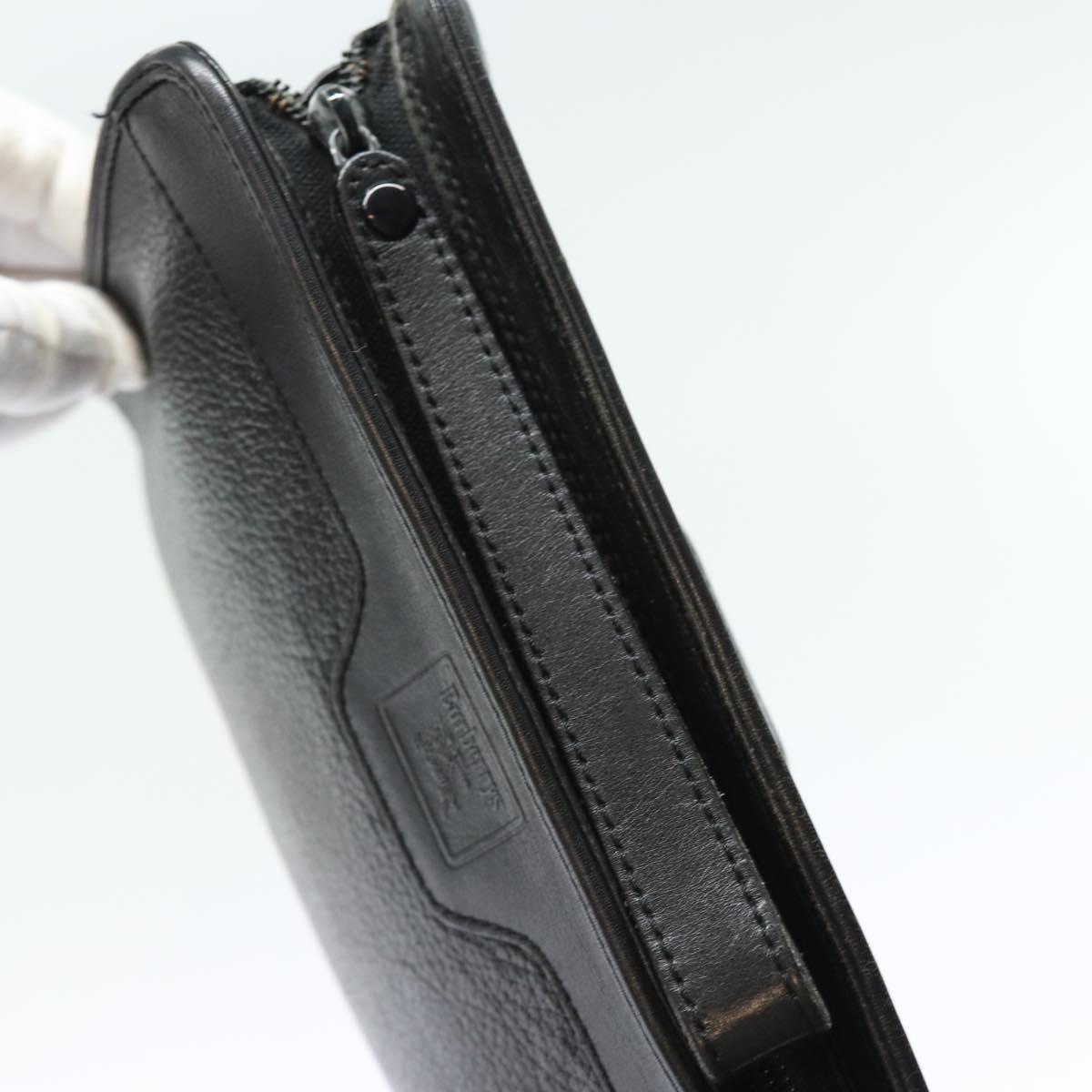 BURBERRYSs Clutch Bag Leather Black Auth bs15805