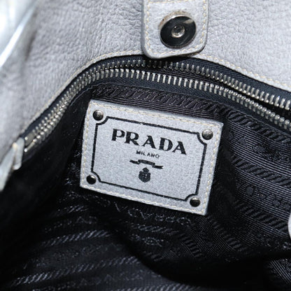 PRADA Hand Bag Leather 2way Silver Auth bs15822