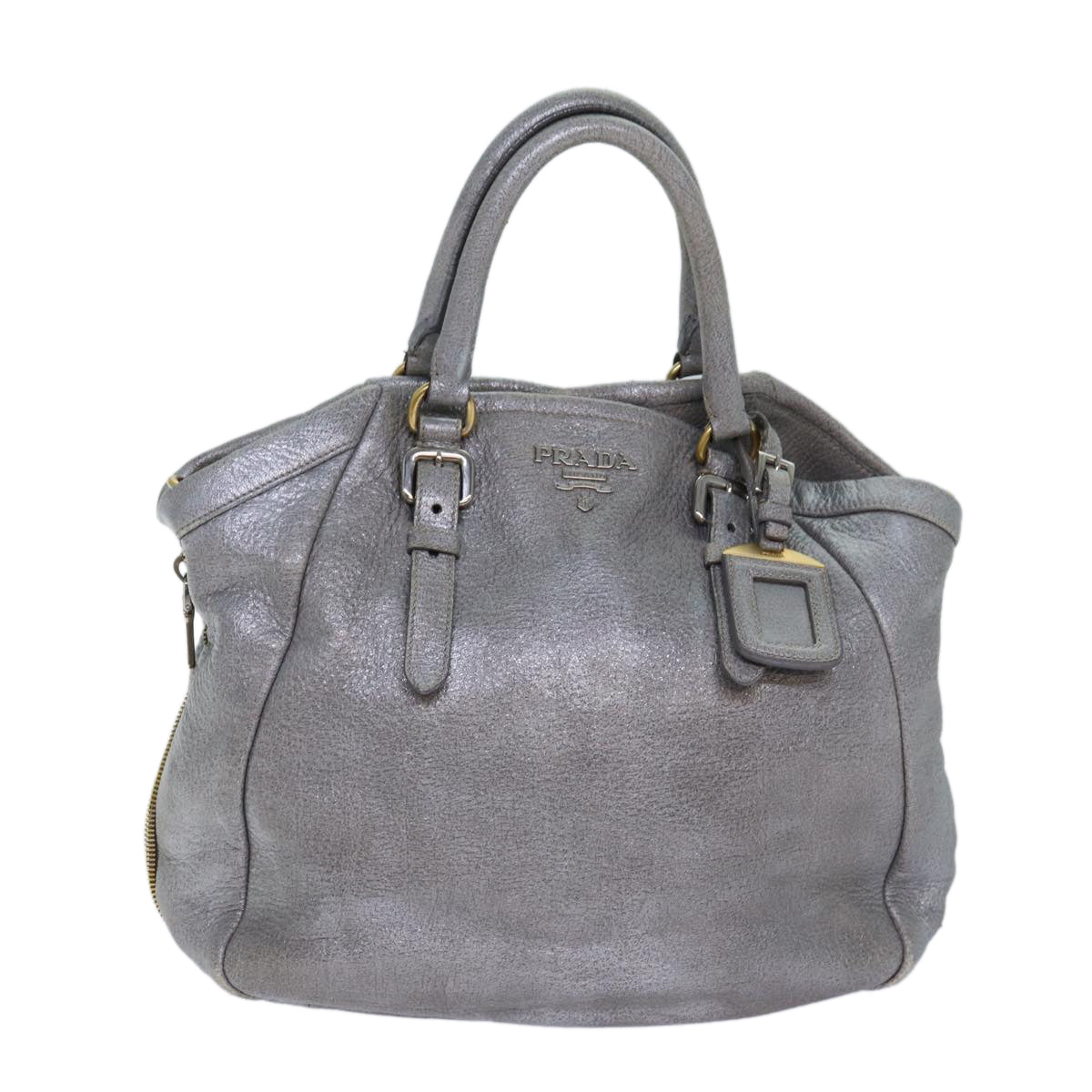 PRADA Hand Bag Leather 2way Silver Auth bs15822