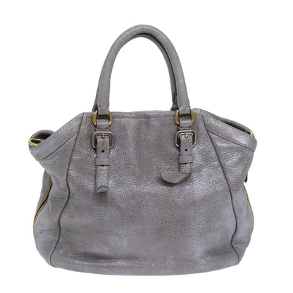 PRADA Hand Bag Leather 2way Silver Auth bs15822