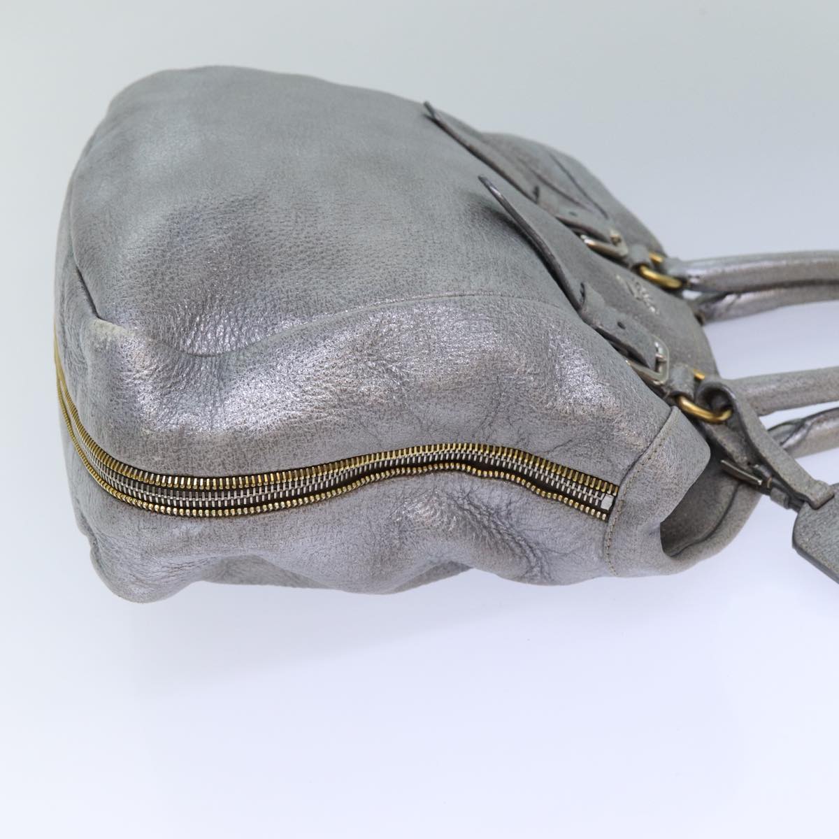 PRADA Hand Bag Leather 2way Silver Auth bs15822