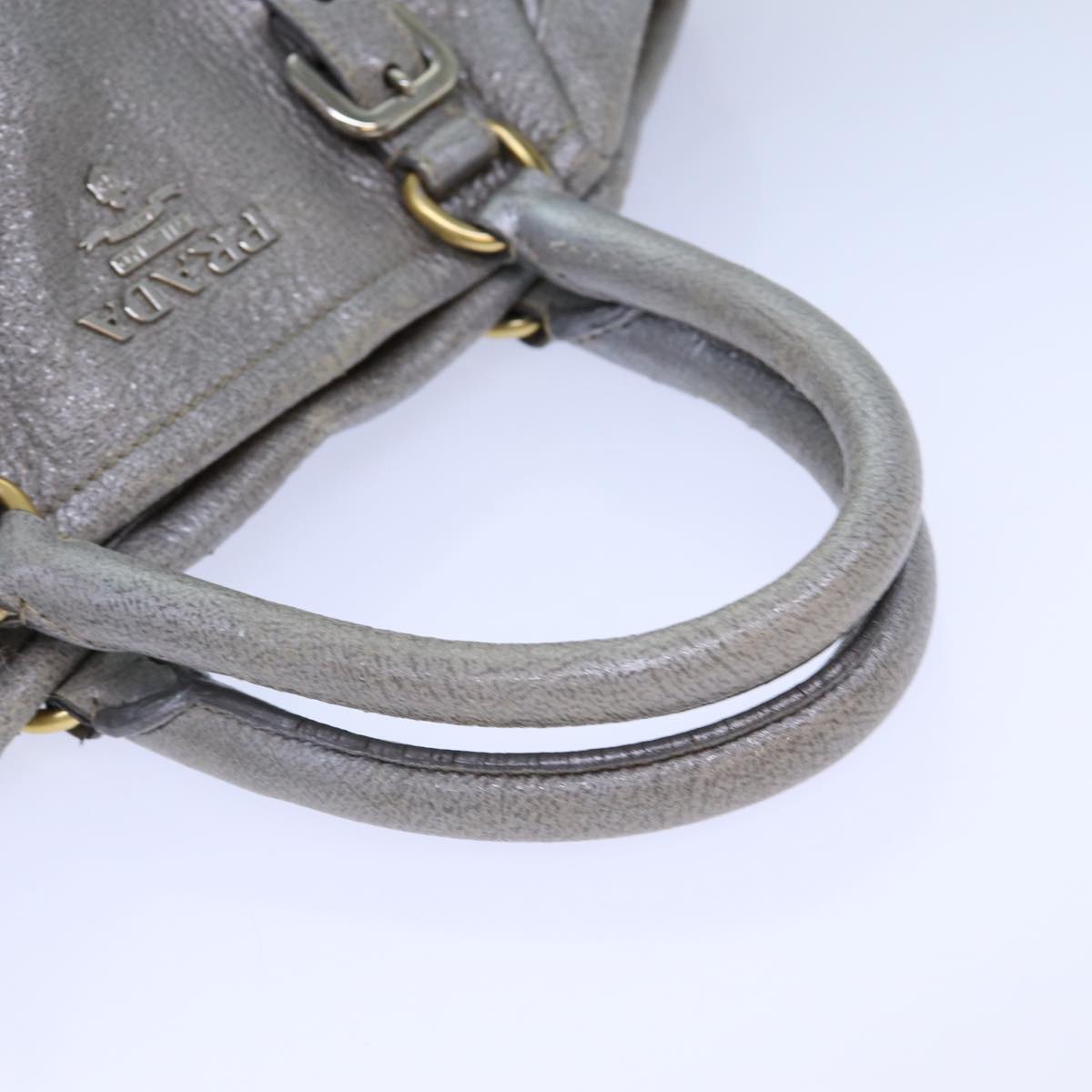 PRADA Hand Bag Leather 2way Silver Auth bs15822