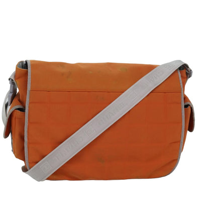 Chanel Choco Bar Sports Line Shoulder Bag Nylon Orange CC Auth bs