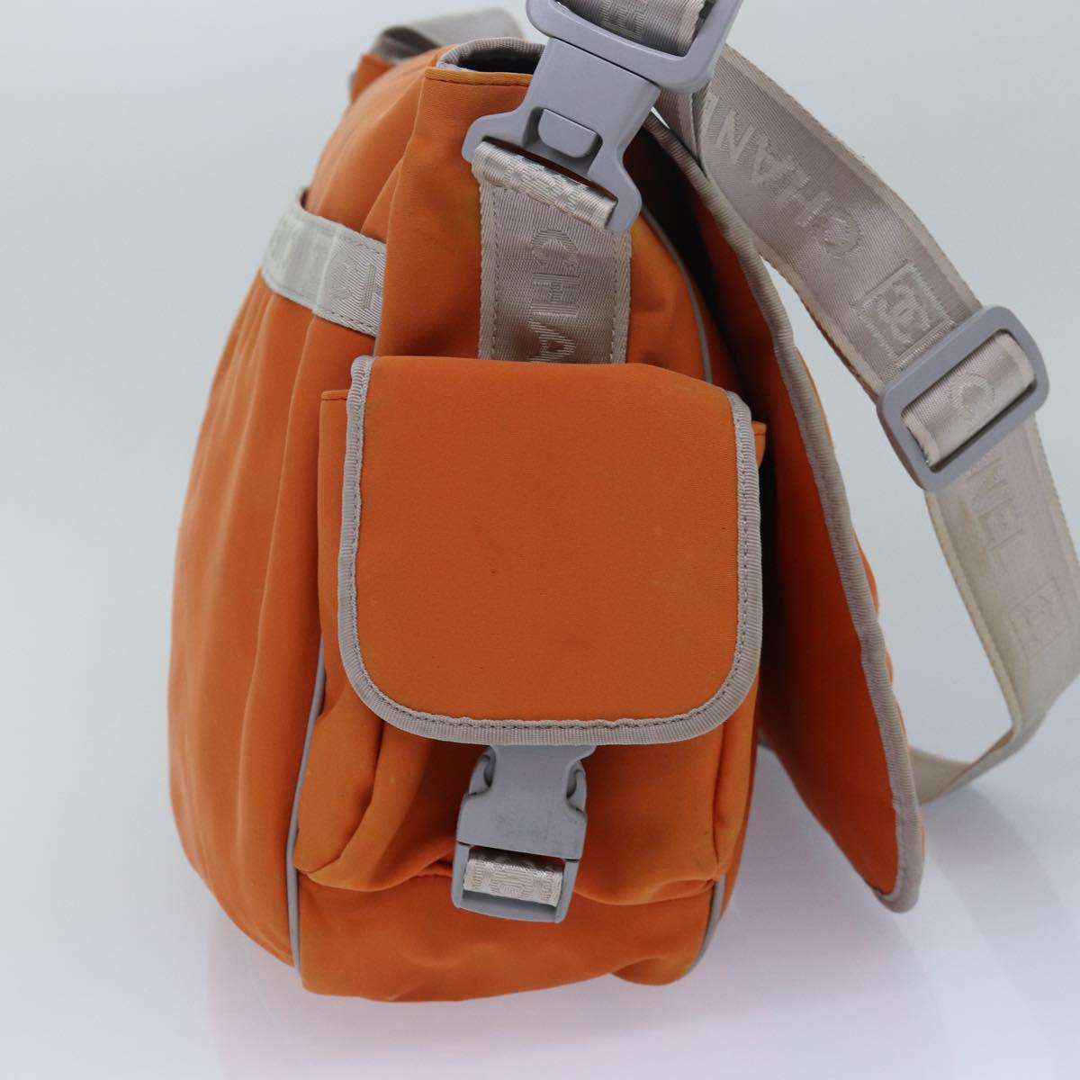 Chanel Choco Bar Sports Line Shoulder Bag Nylon Orange CC Auth bs