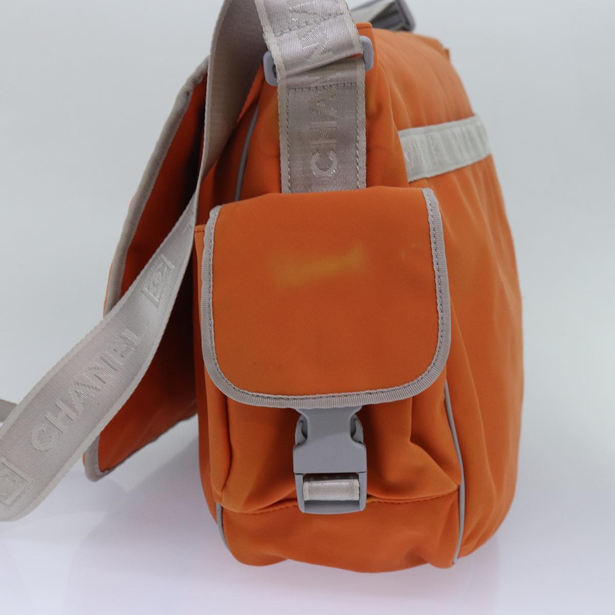 Chanel Choco Bar Sports Line Shoulder Bag Nylon Orange CC Auth bs