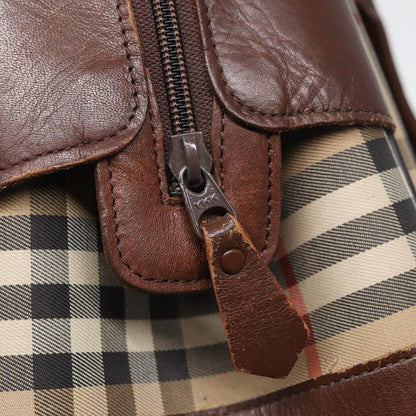 BURBERRYSs Nova Check Hand Bag Canvas Beige Auth bs16012