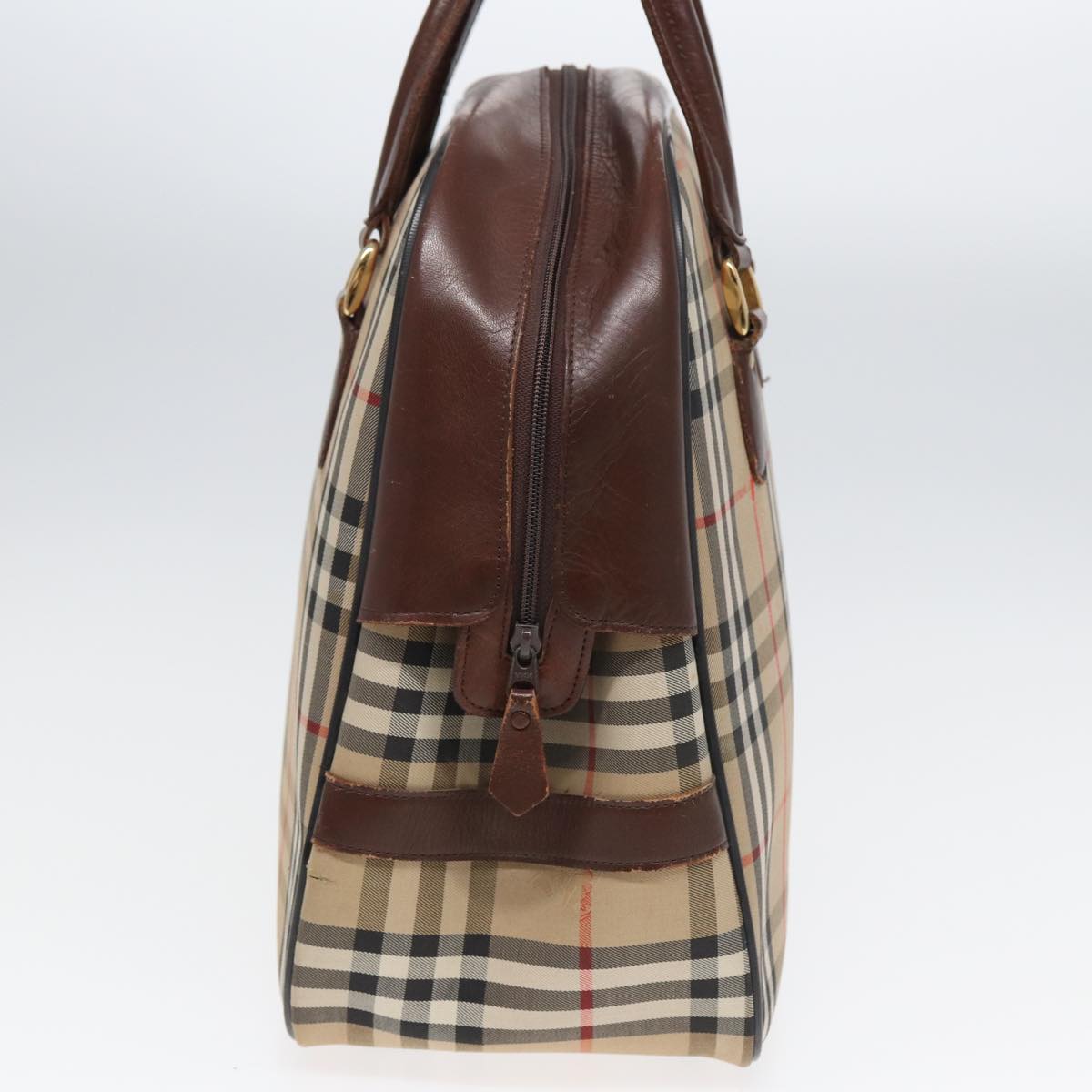 BURBERRYSs Nova Check Hand Bag Canvas Beige Auth bs16012