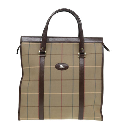 BURBERRYSs Nova Check Hand Bag Canvas Leather Beige Brown Auth bs16016