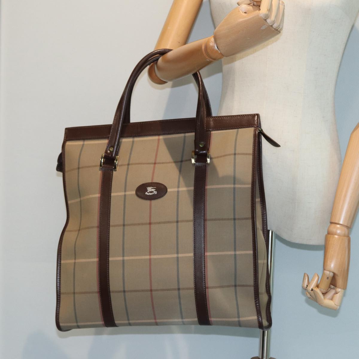 BURBERRYSs Nova Check Hand Bag Canvas Leather Beige Brown Auth bs16016