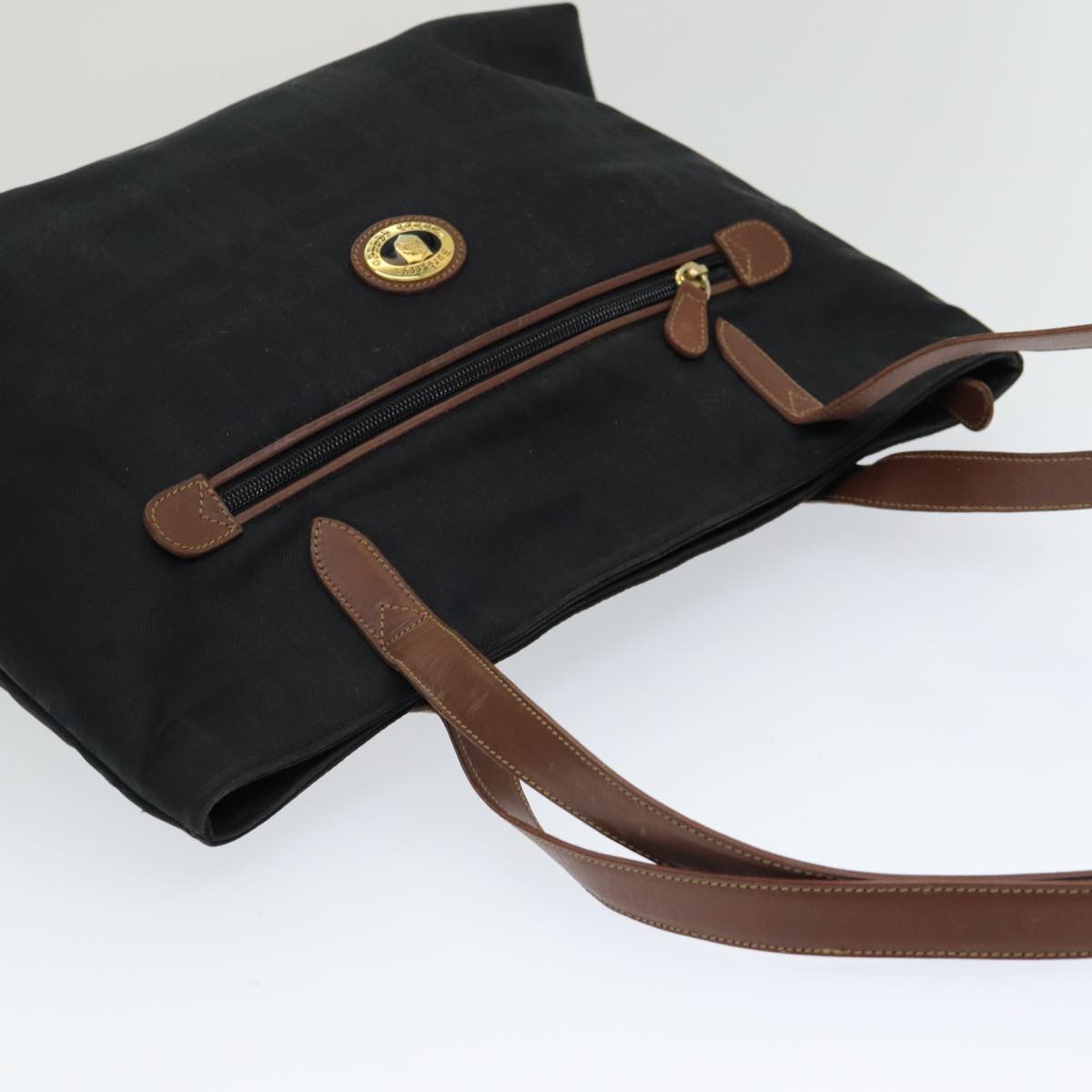 BURBERRYSs Nova Check Tote Bag Canvas Leather Black Auth bs16019