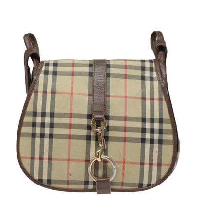 BURBERRYSs Nova Check Shoulder Bag Canvas Leather Beige Brown Auth bs16020