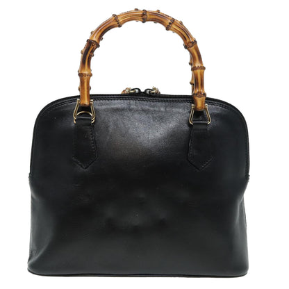 GUCCI Bamboo Hand Bag Leather 2way Black 000 2122 0290 Auth bs16039