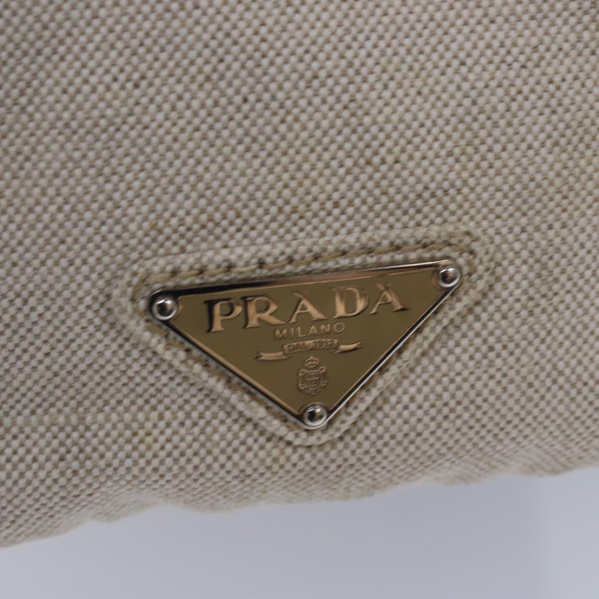 PRADA Canapa MM Hand Bag Canvas Beige Auth bs16126