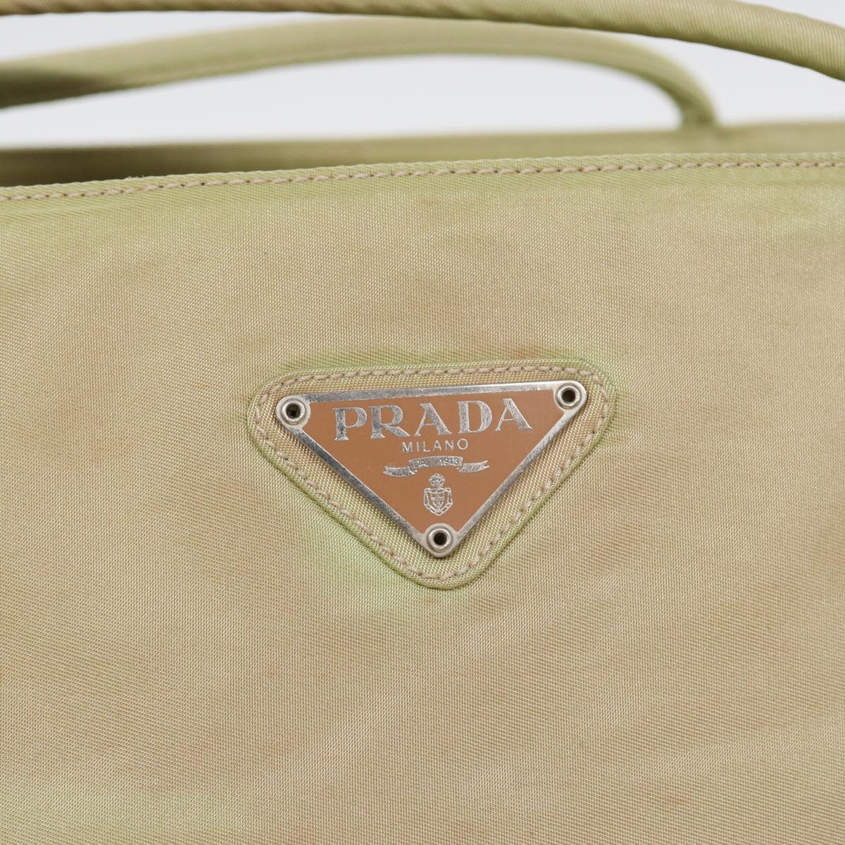 PRADA Tote Bag Nylon Beige Auth bs16147