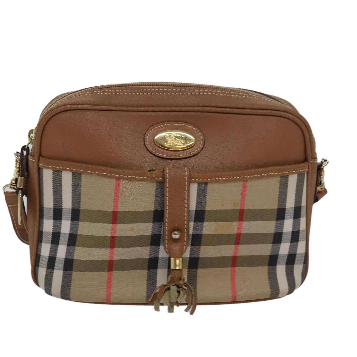 BURBERRYSs Nova Check Shoulder Bag Canvas Beige Auth bs16160