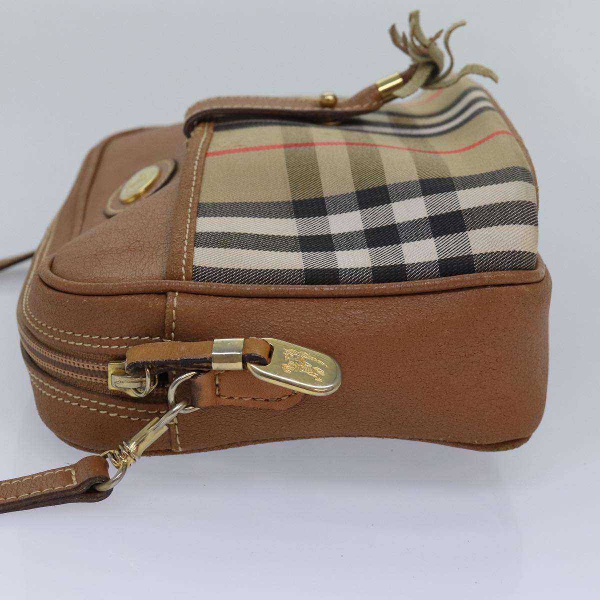 BURBERRYSs Nova Check Shoulder Bag Canvas Beige Auth bs16160