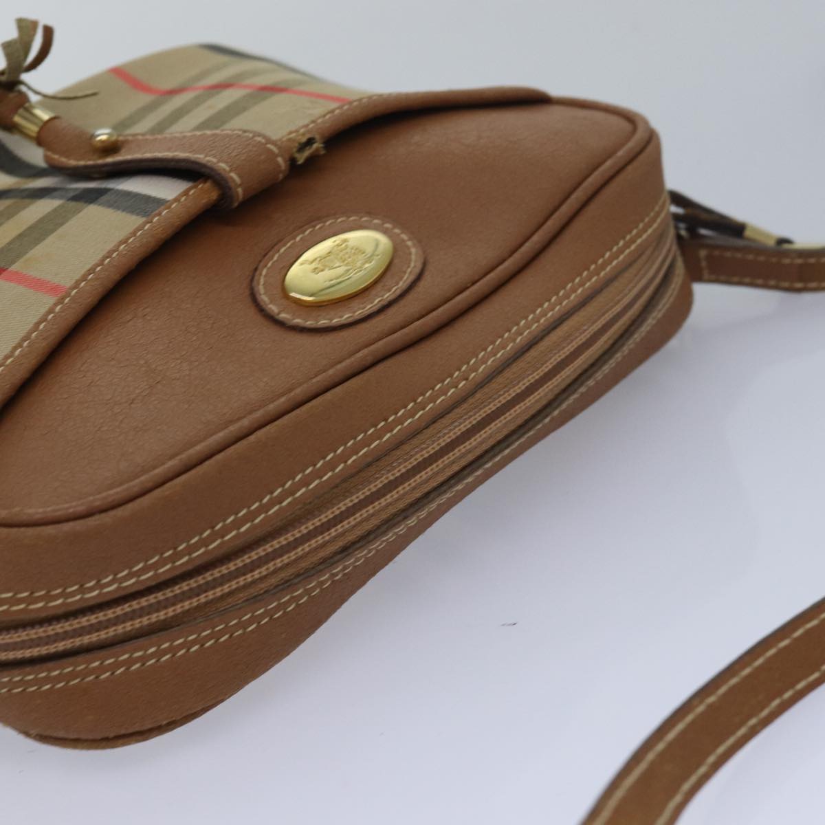 BURBERRYSs Nova Check Shoulder Bag Canvas Beige Auth bs16160