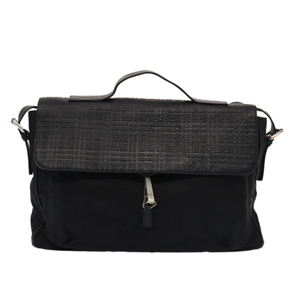 BURBERRY Nova Check Hand Bag Leather nylon 2way Black Auth bs16211