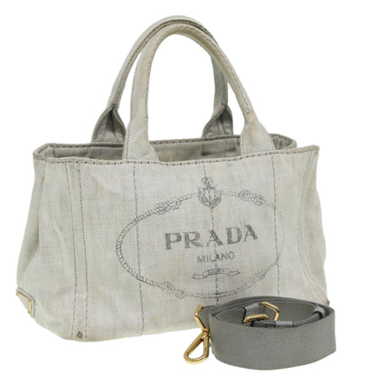 PRADA Canapa PM Hand Bag Canvas 2way Gray Auth bs16221