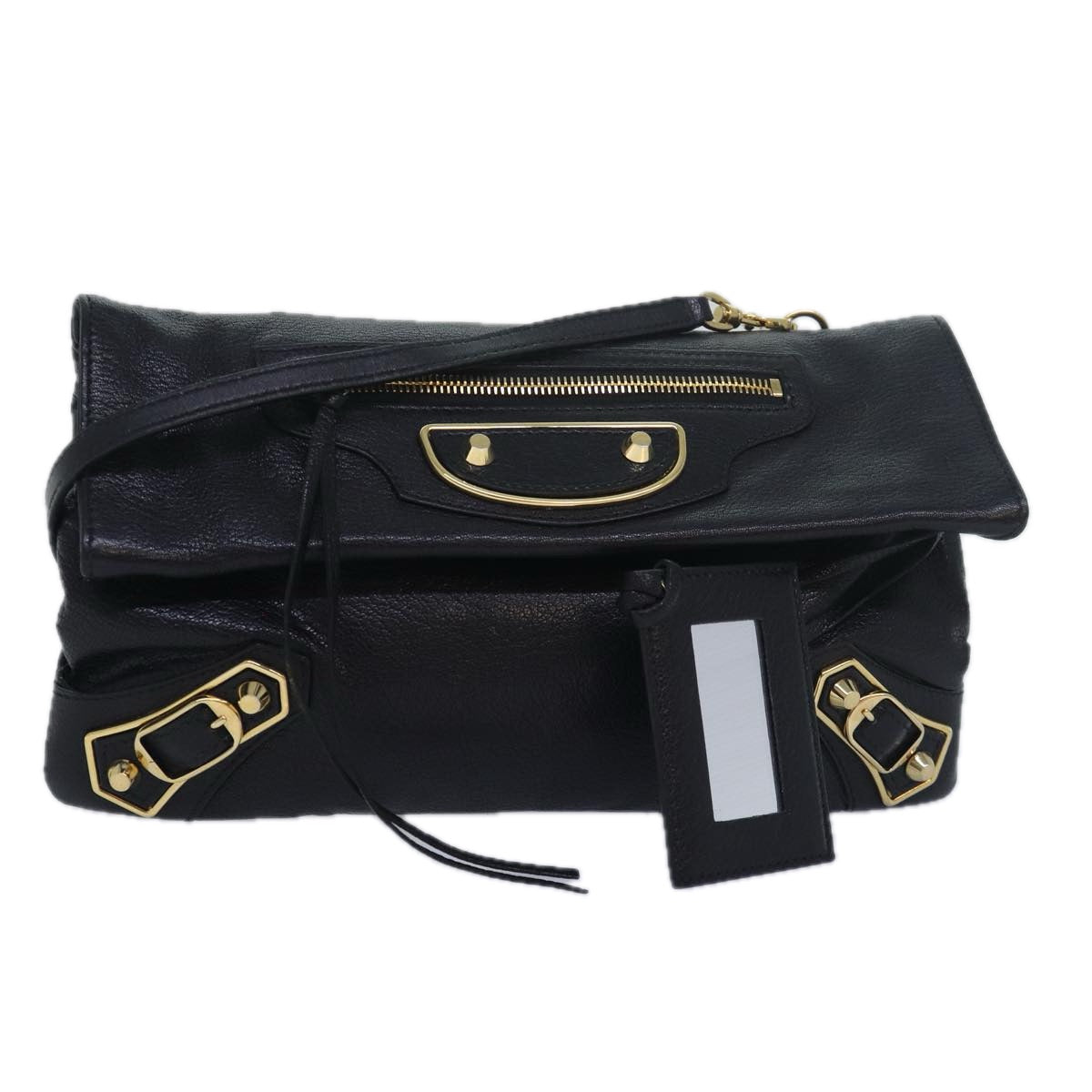 Balenciaga Classic Metallic Envelope Bag Leather Black 438791 Auth bs16228