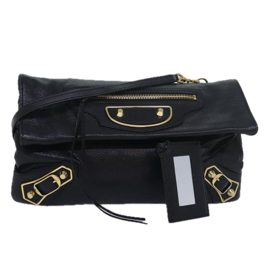 Balenciaga Classic Metallic Envelope Bag Leather Black 438791 Auth bs16228
