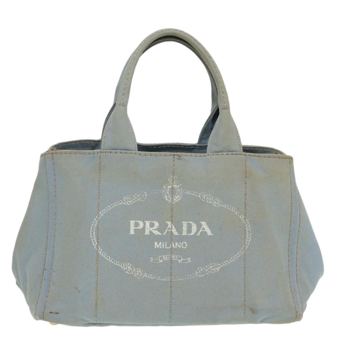 PRADA Canapa MM Hand Bag Canvas Blue Auth bs16229