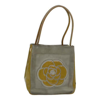 Chanel Camelia Tote Bag Suede Yellow CC Auth bs