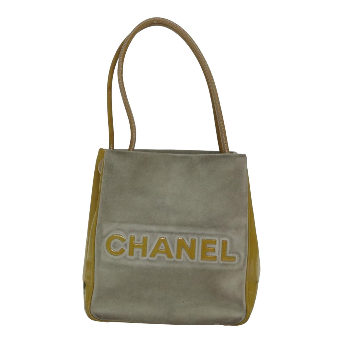 Chanel Camelia Tote Bag Suede Yellow CC Auth bs