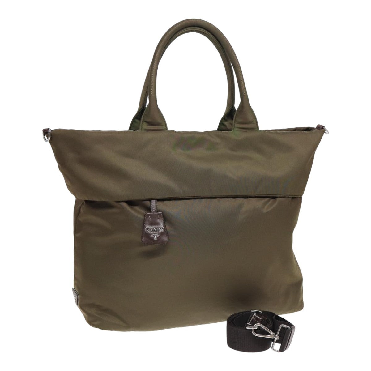 PRADA Tote Bag Nylon Khaki Auth bs16354