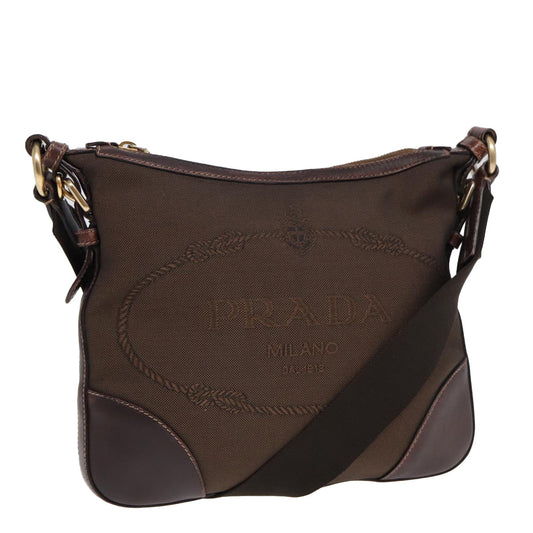 PRADA Shoulder Bag Canvas Brown Auth bs16387