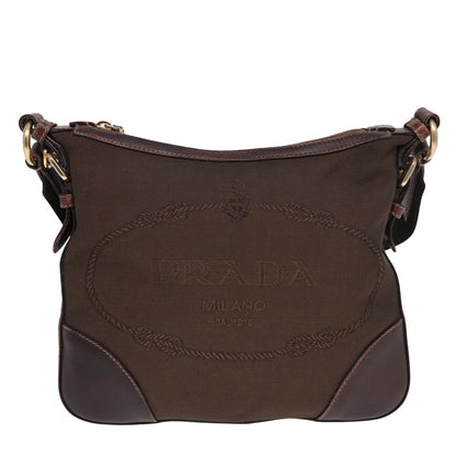 PRADA Shoulder Bag Canvas Brown Auth bs16387