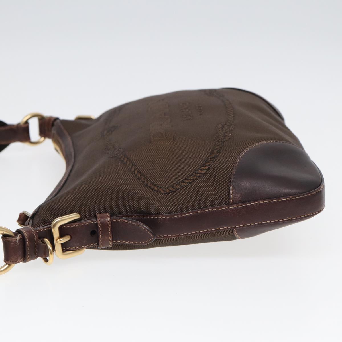 PRADA Shoulder Bag Canvas Brown Auth bs16387