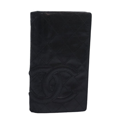 Chanel Cambon Line Long Wallet Leather Black CC Auth bs