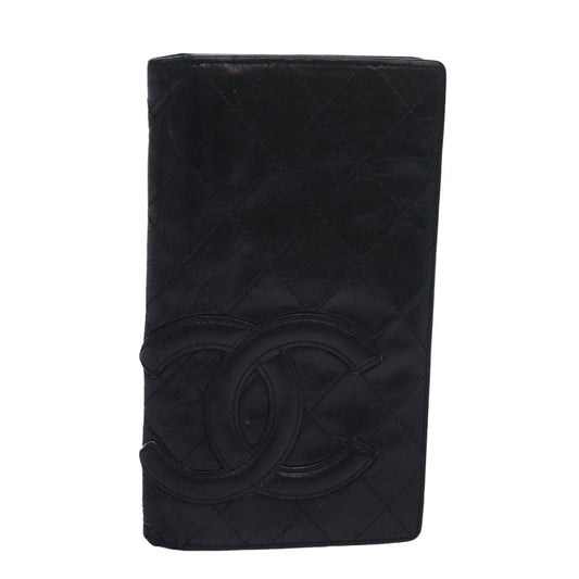 Chanel Cambon Line Long Wallet Leather Black CC Auth bs